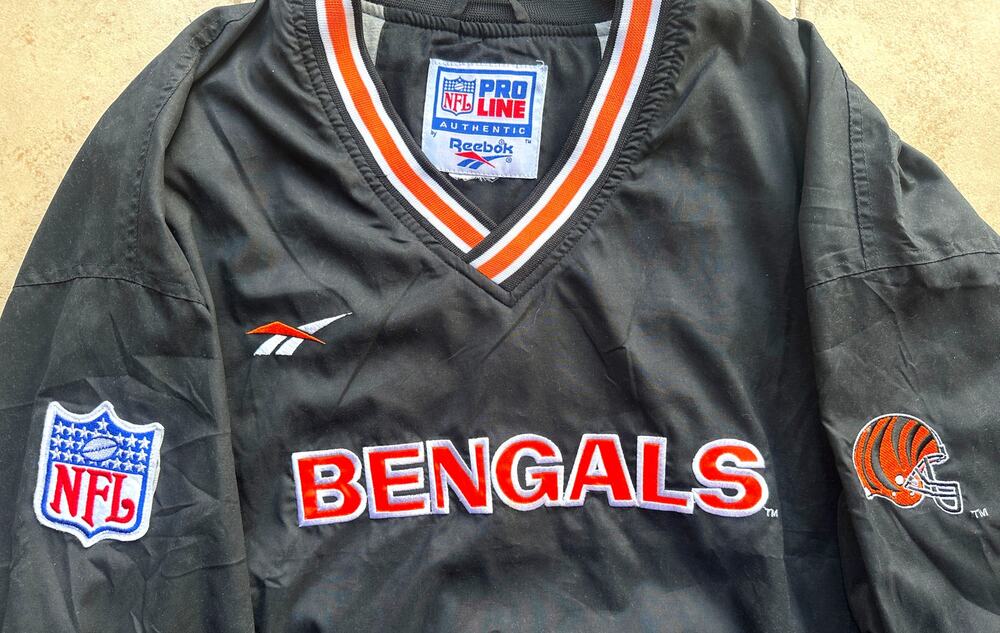 Cincinnati Bengals 90 REEBOK windbreaker Pullover jacket XL blk NFL Pro Line vtg